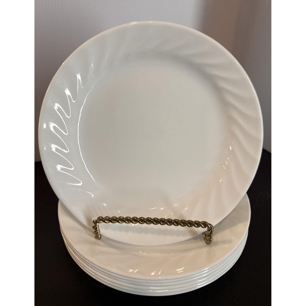 Corelle Enhancements Salad Plate Plates White Swirl Vitrelle Glass USA Set Of 7